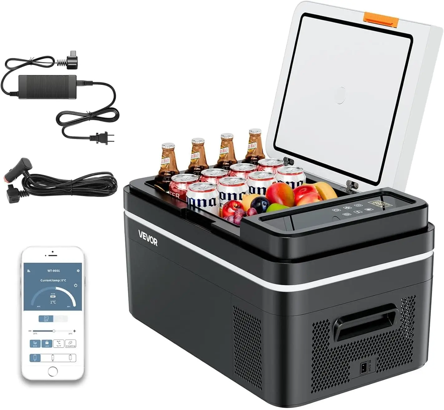 

23 QT Portable Car Refrigerator, 12/24V DC & AC Compressor Cooler, -4°F to 68°F Freezer with APP Control for RV Camping Fishing