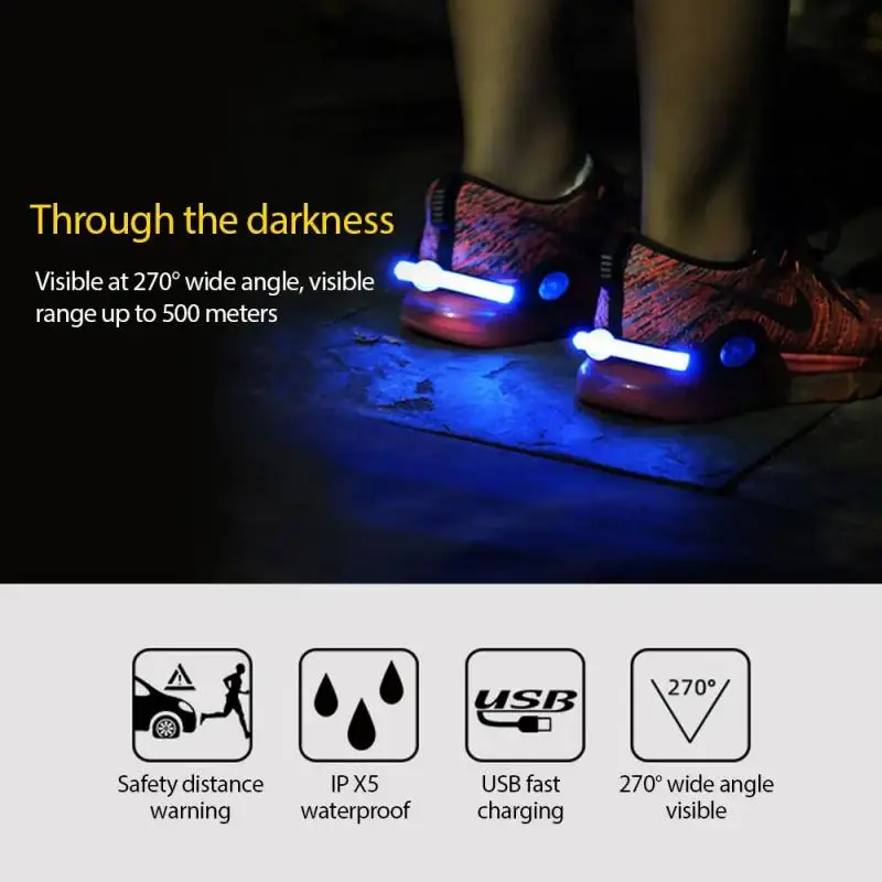 Usb led correndo luz corredor sapatos lâmpada tênis clipe pulseira aviso brilhante indicador de segurança ao ar livre jogging noite correndo