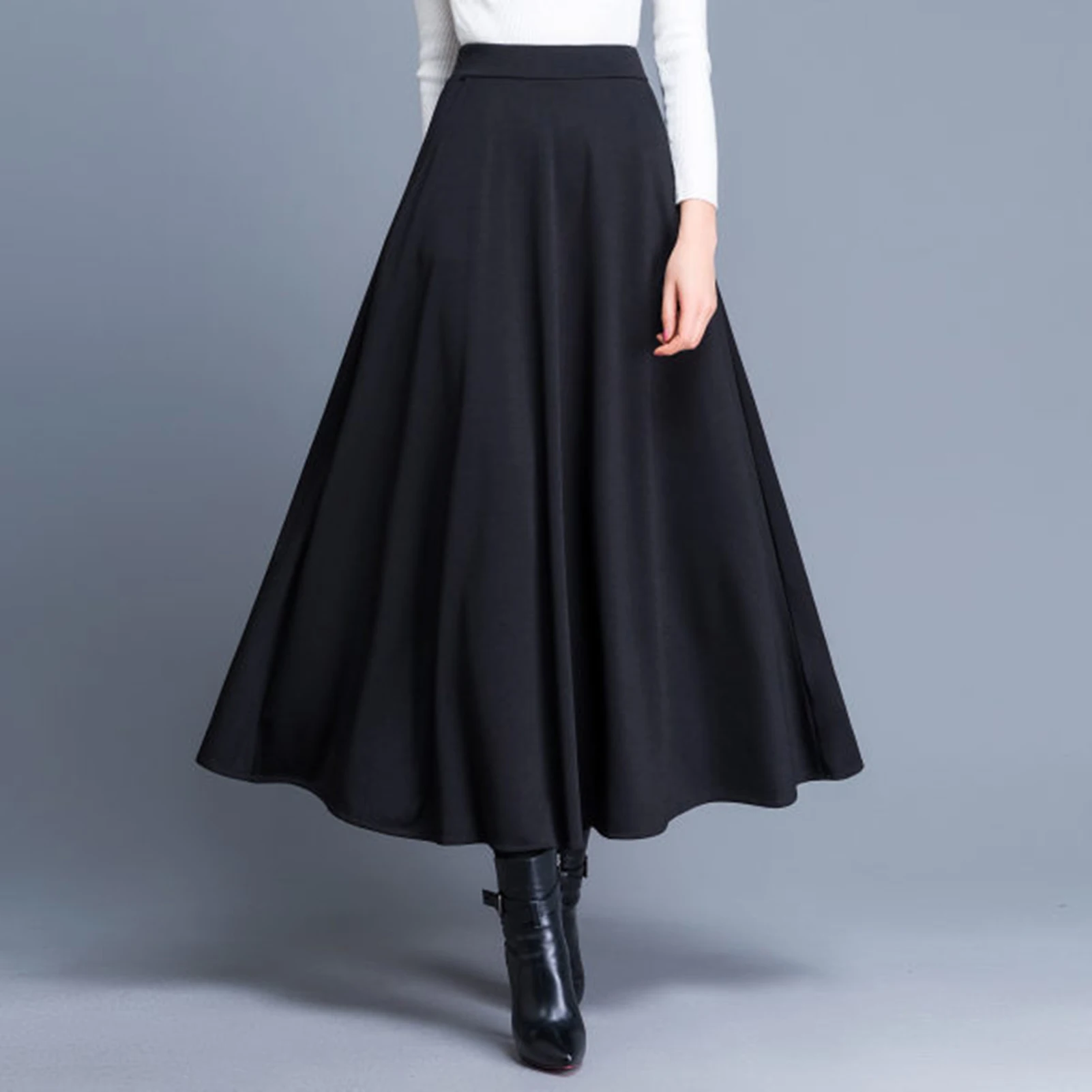 Elegant Skirt Side Pockets Large Hem A-Line Midi Skirt Autumn High Waist Party Skirt Winter Women Long Skirt Temperament Skirt