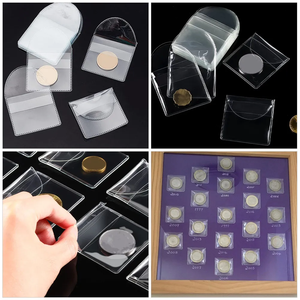50 Pcs Pvc Pouch Clear Money Bags Jewelry Storage Stamp Albums for Collectors Transparent Plastic Sealed Sleeve