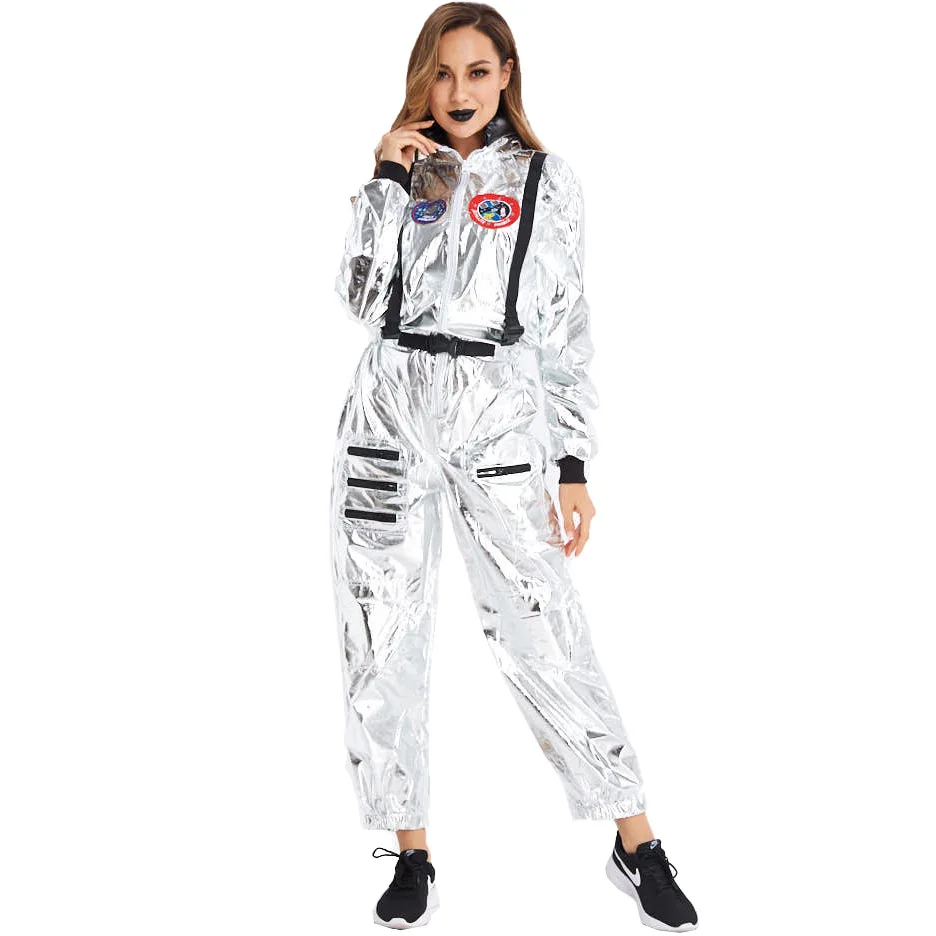 Halloween Christmas Silver Astronaut Men and Women Space Suit Adult Astronaut Costume Family Party Dress up Birthday Gift