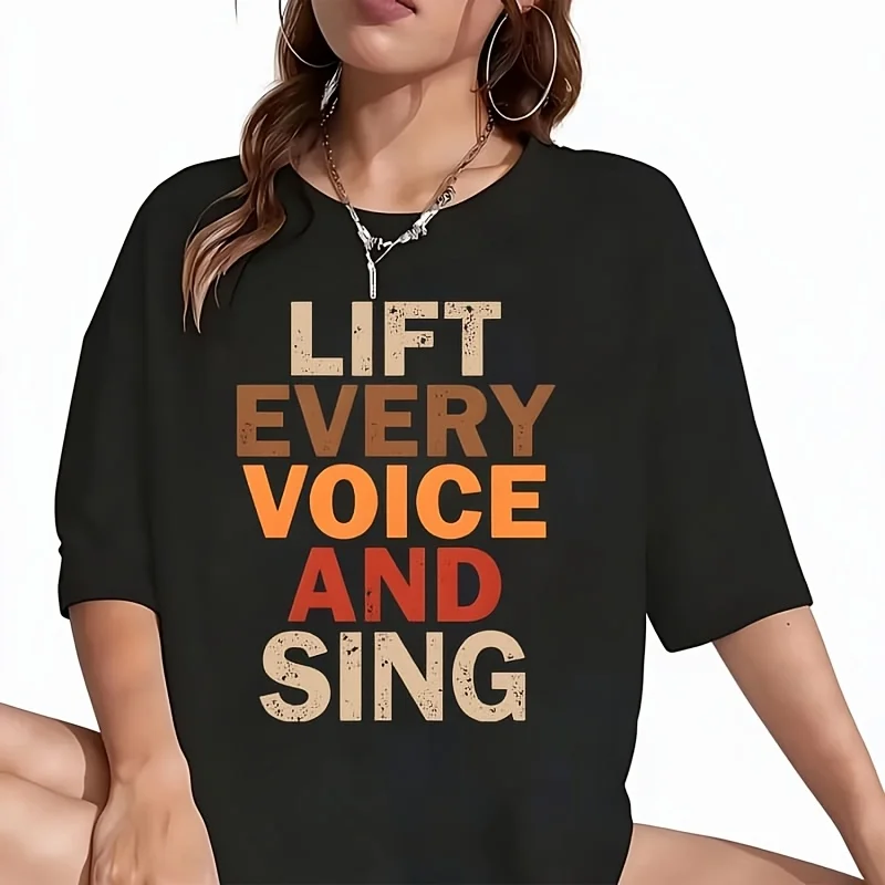 Lift Every Voice And Sing Women's T-Shirt Funny Graphic Short Sleeve Tee Novelty Shirt Casual Crew Neck Top 100% Cotton S-5XL