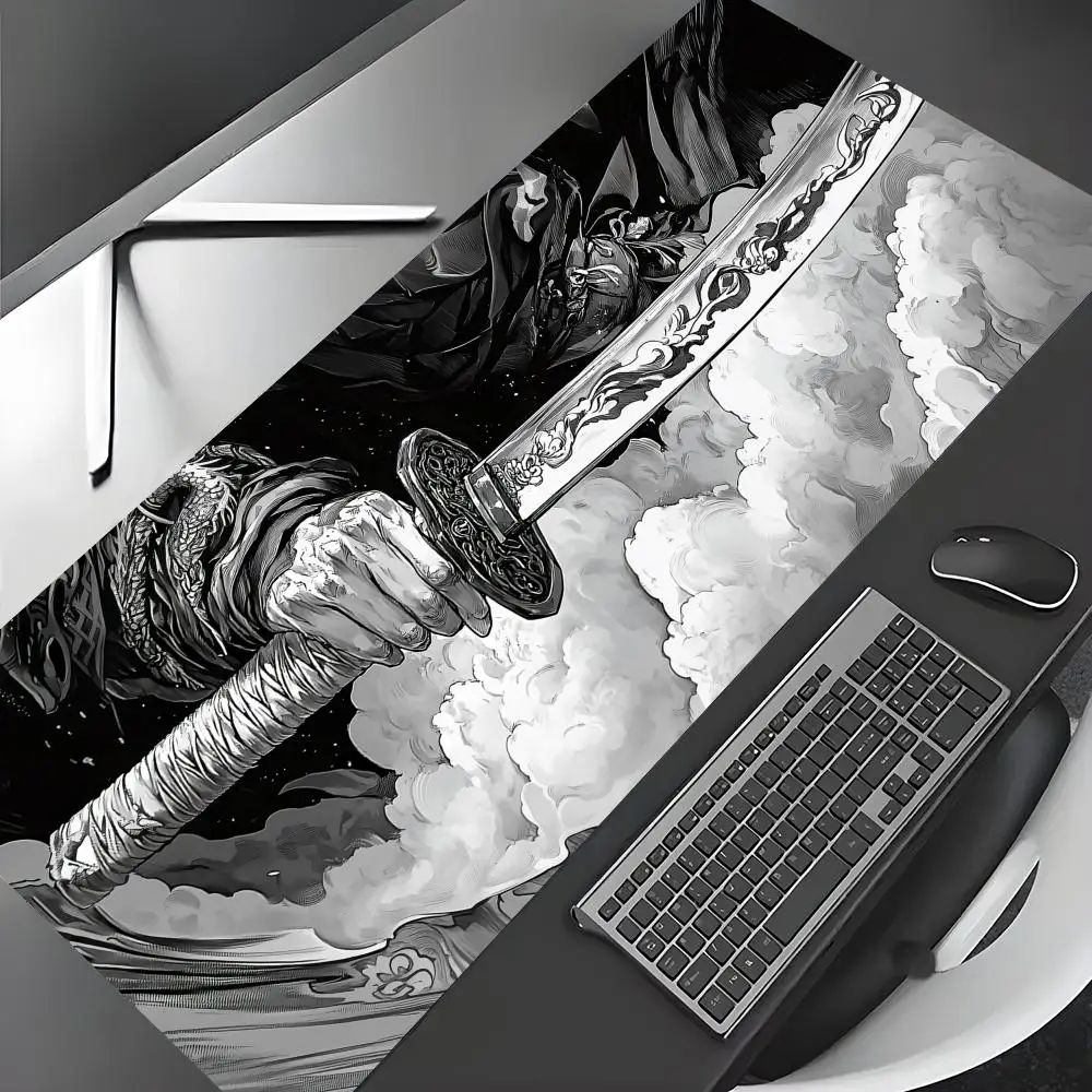 Dark Aesthetic Samurai Sword Mouse Pad Gaming mats Non-Slip Desk Mat mouse carpet with Stitched Edge HD printing Office mat
