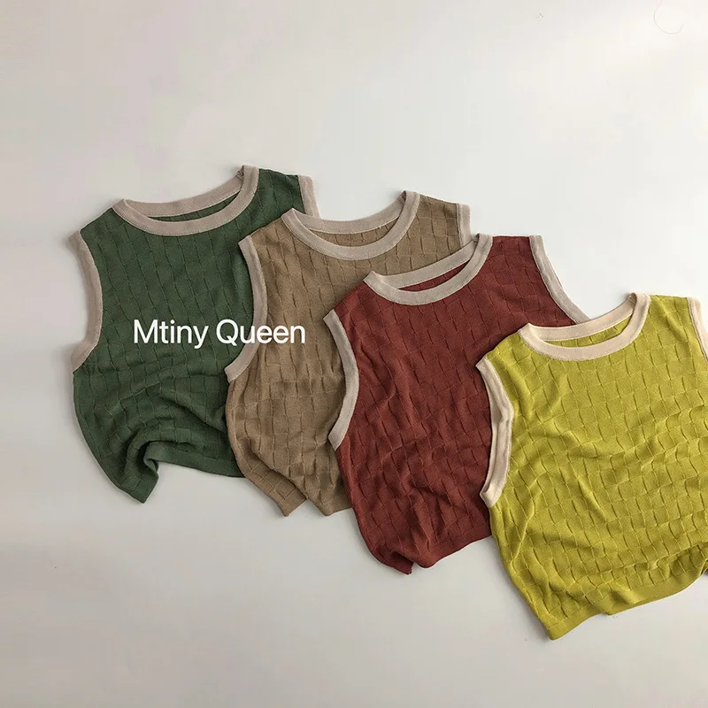 

Plaid Vest Solid Color Simple Casual Summer Trend Fashionable and Handsome Sleeveless Vest Kids Clothes Girls