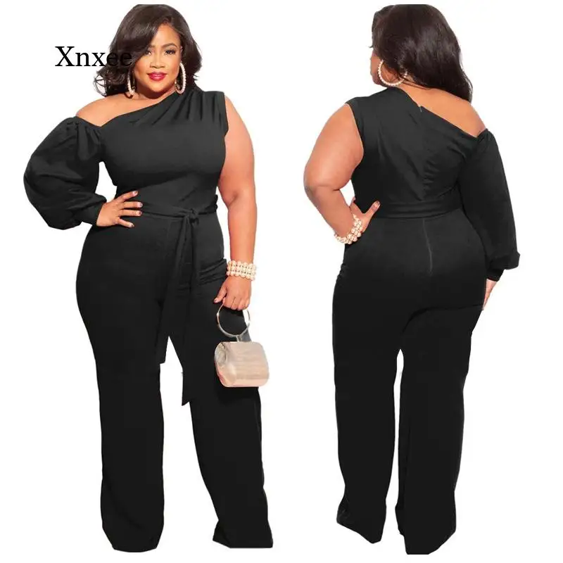 

Office Women One Shoulder Long Sleeve Jumpsuits Solid High Waist Skinny Straight Trousers Rompers Lady One Piece Outfits