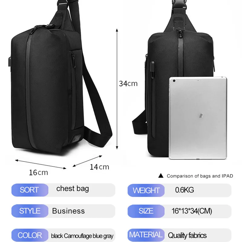 Cross Bag Mannen Tas Anti-Diefstal Schouder Sling Tas Multifunctionele Korte Reis Messenger Borst Pack Voor Mannen