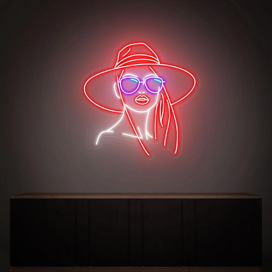 Beautiful Girl With Hat Neon Sign, Modern Girl Neon Sign, Cool Girl Wall Decor ,Bedroom Decor Art, Gift for Her