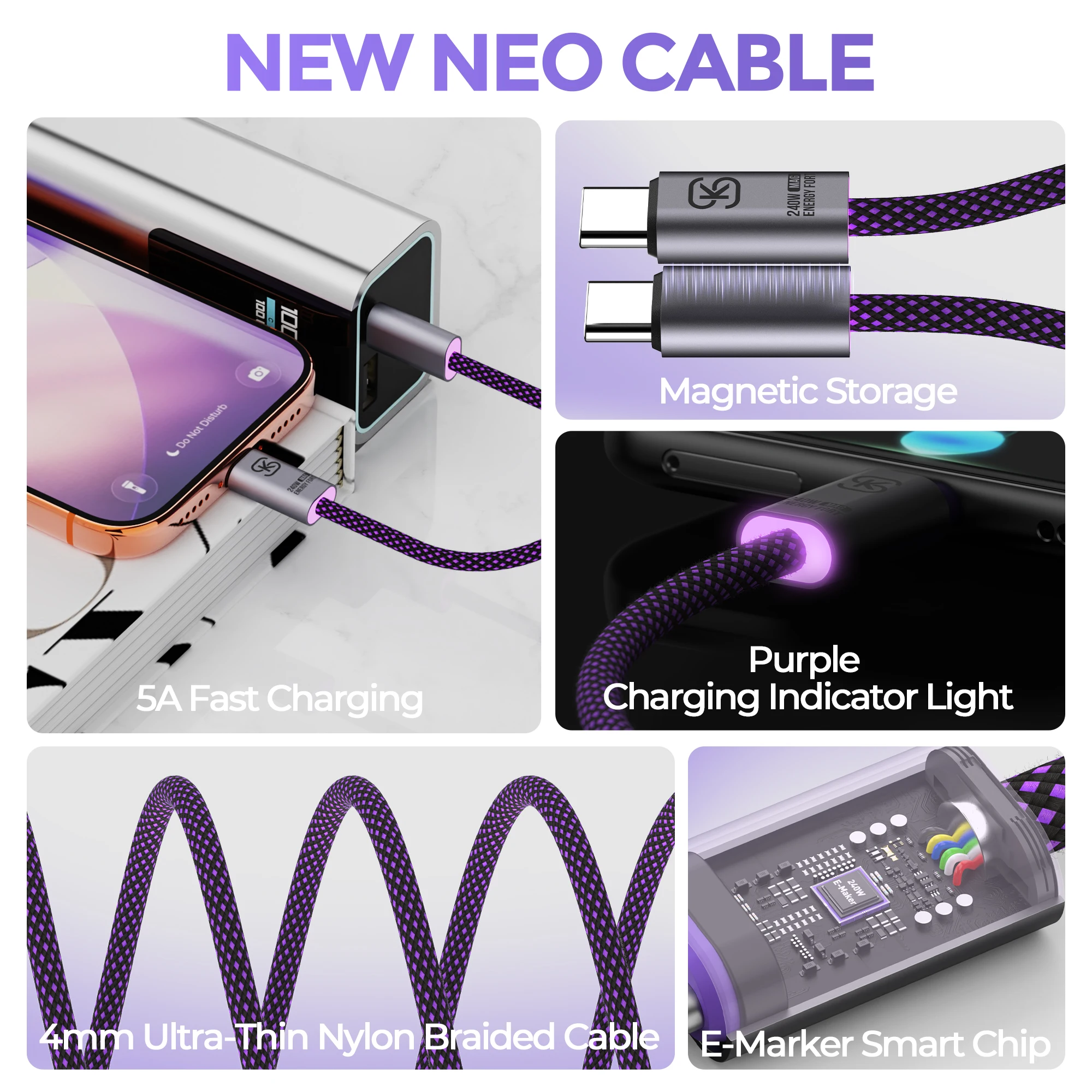Magnetic KeyChain Type C Charger Cable 240W USB C Cable Fast Charging Cable for iPhone Samsung Cable Organizer Bag Accessories view 5