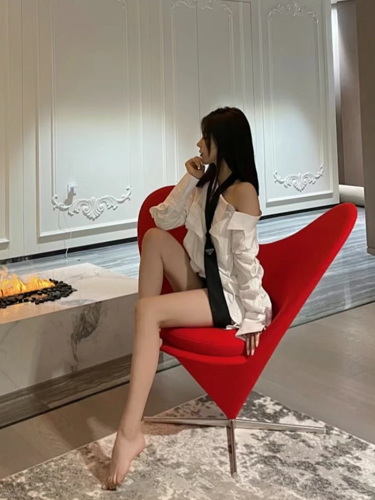 Love Chair Single Heart-Shaped Chair Leisure Living Room Red Lip Chair Rotating Art Bright Red