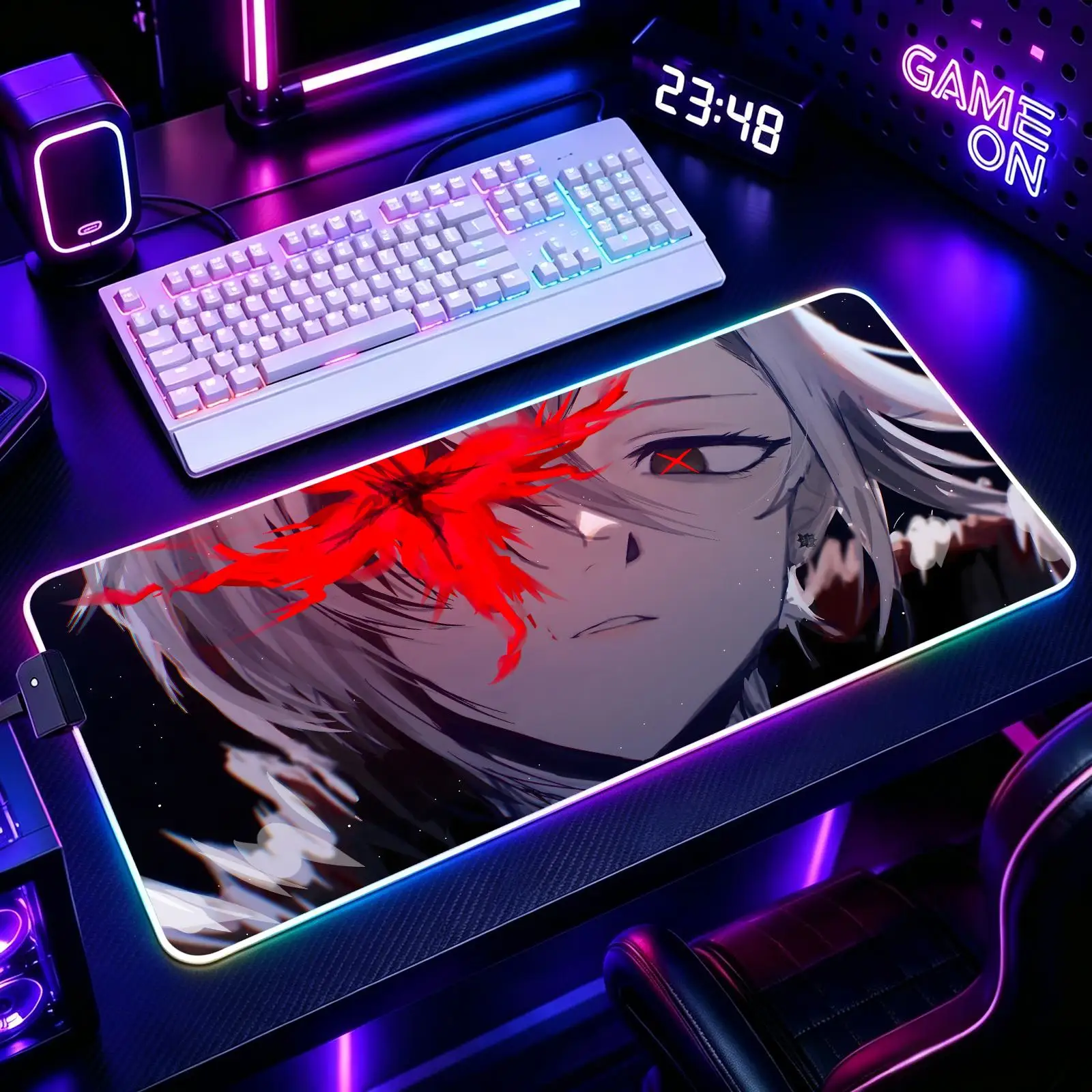 Mouse Pad RGB Color Changing Gaming Mouse Pad, Genshin Impact Arlecchino Stitched Edges, XXL Large Keyboard Desk Mat