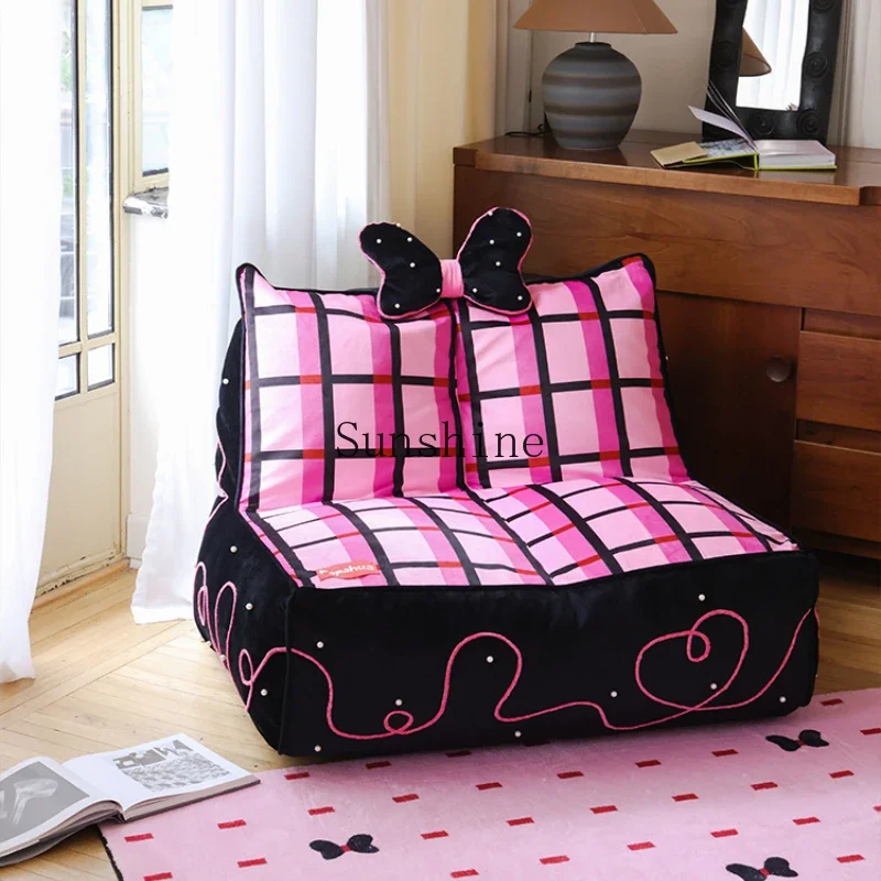 Girl bow pink single sofa bedroom tatami bean bag sofa