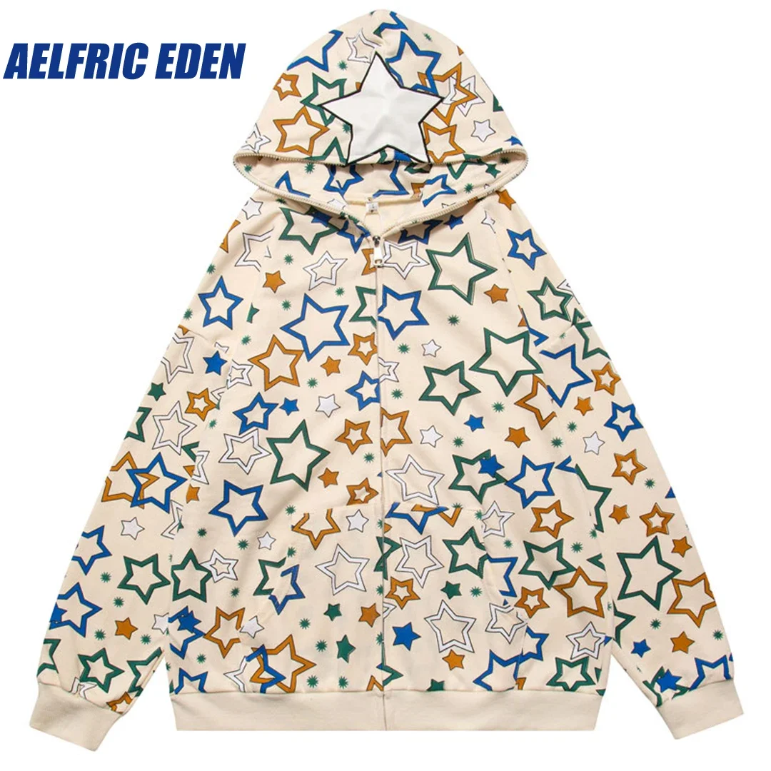 

Aelfric Eden Y2K Grunge Vintage Star Print Zip Up Hoodie Sweatshirt Jacket Streetwear Hip Hop Coats Fashion Harajuku Cotton Tops