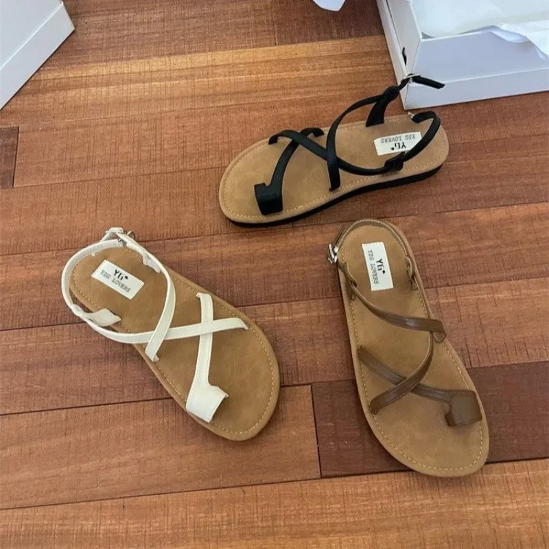 2024 New Flat Sandals Women\'s Summer Beach Fashion Sexy Flat Casual Cross Women\'s Shoes Sandals Roman Flip Flops Zapatos