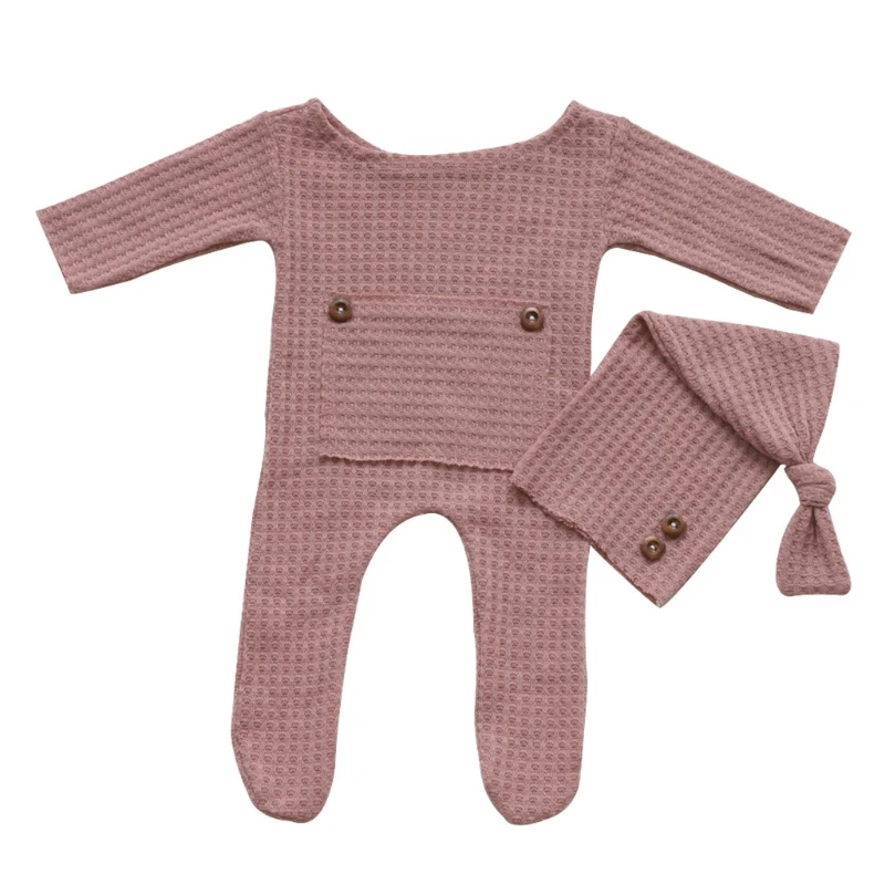 

2 Pcs Baby Hat Bodysuit Set Newborn Photography Props Knitted Long Tail Cap Romper Jumpsuit Kit Infants Photo Shooting