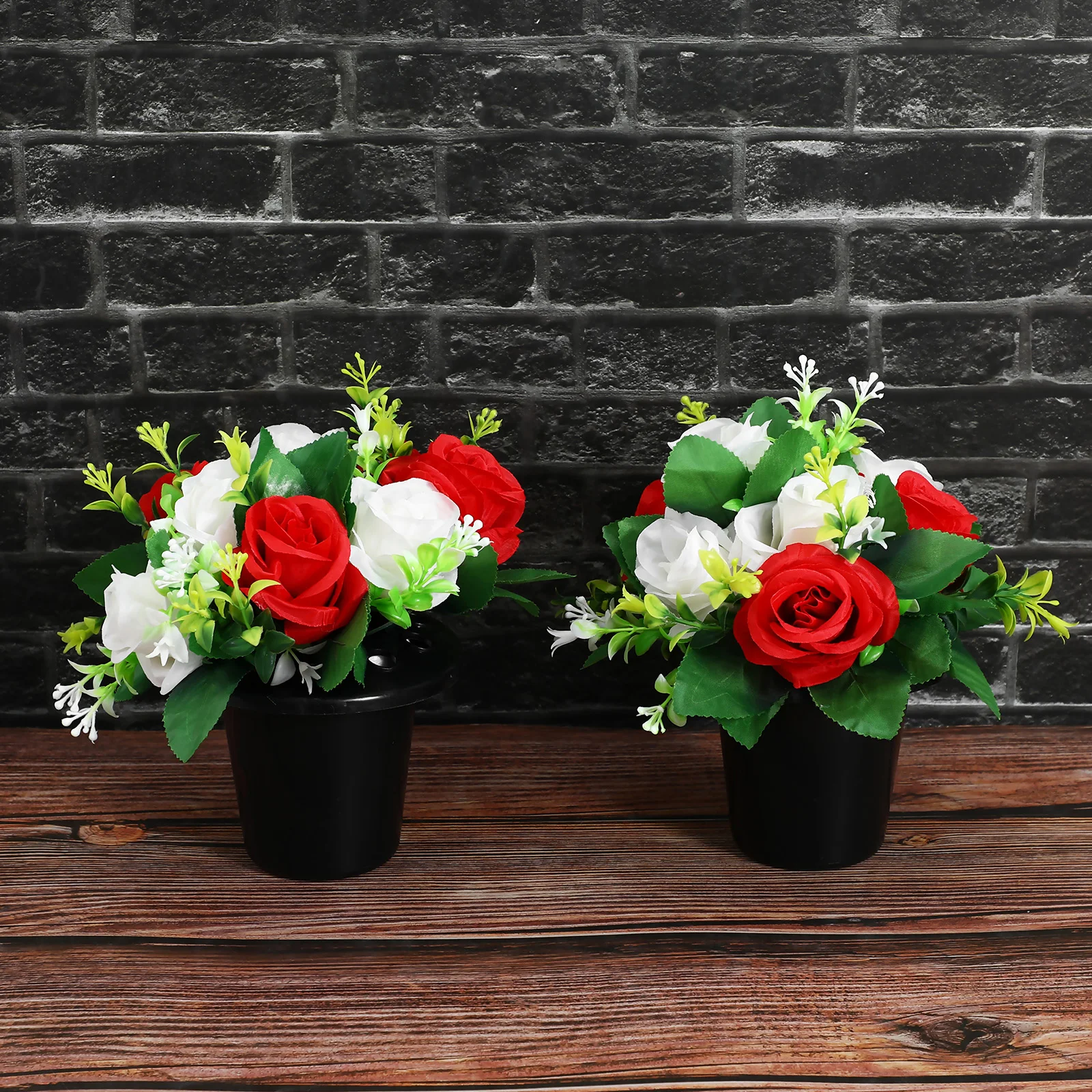 

2 pcs Small Bucket Cemetery Flowers Artificial Grave Arrangements Sturdy Fabric Long Lasting Colors Handcrafted Memorial