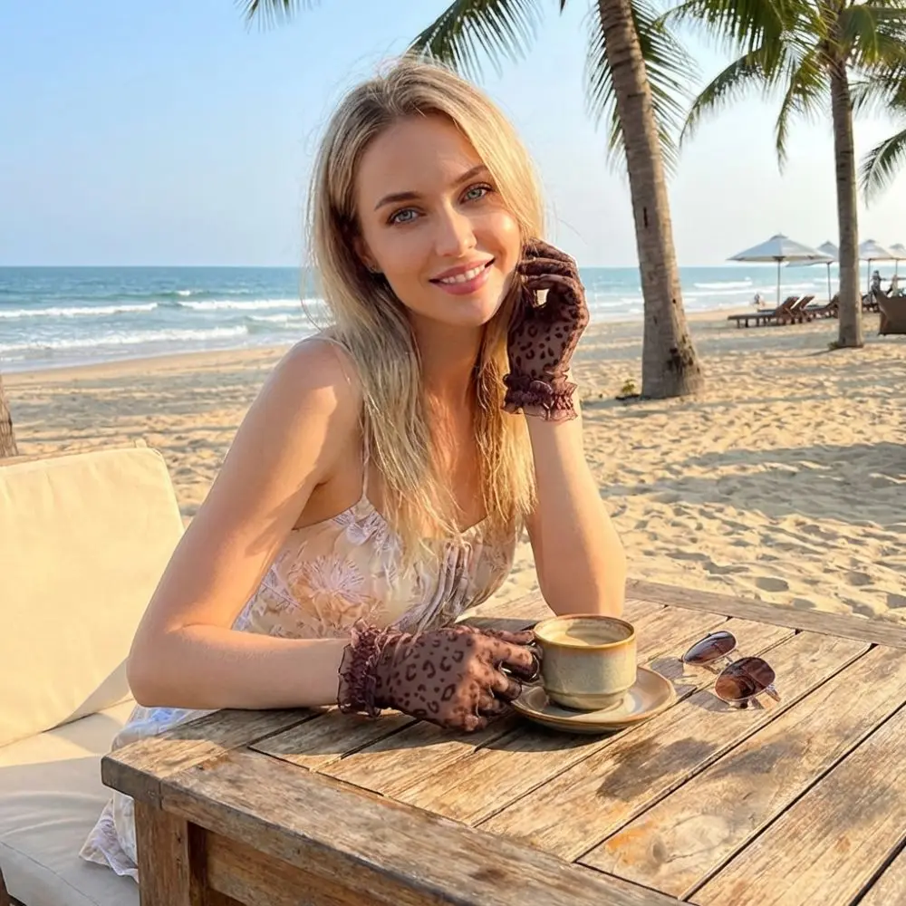 

Leopard Print Women's Summer Gloves Sun Protection Breathable Lace Gloves 5 Fingers Thin Party Gloves Spring Summer Outdoor