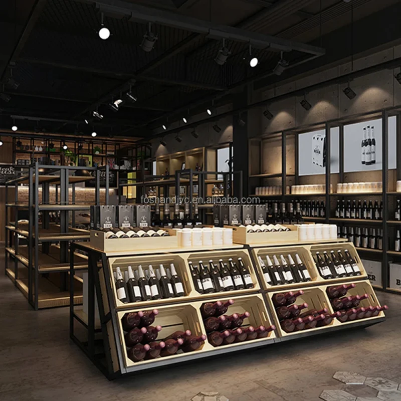 Customize.Supermarket Store Wooden Wine Display Rack Wine Presentation and Shelving