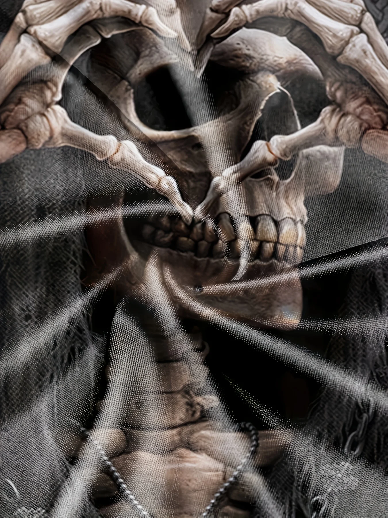 Camiseta عادية الفقرة hombre ، camisa gotica con estampado de manecillas de cuore y calavera ، camisseta negra de manga #4