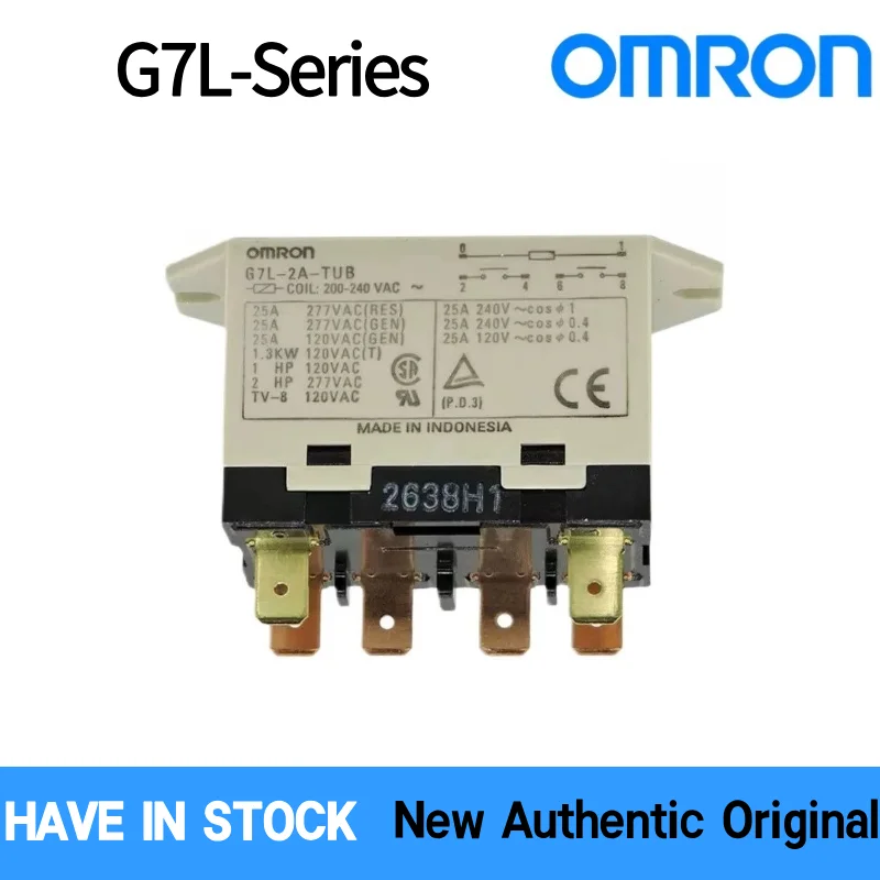 OMRON G7L-2A-TUBJ/BUBJ Power Relay 25A AC Contactor Replacement DPST-NO Test Button for HVAC Compressor Motor Control