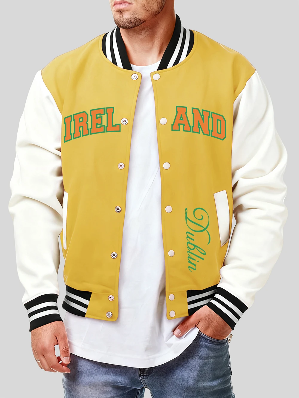 

Ireland Dublin Printing Coats Mens Winter Fleece Warm Baseball Jersey Fashion Pocket Jackets Comfortable Loose Men'S Clothes
