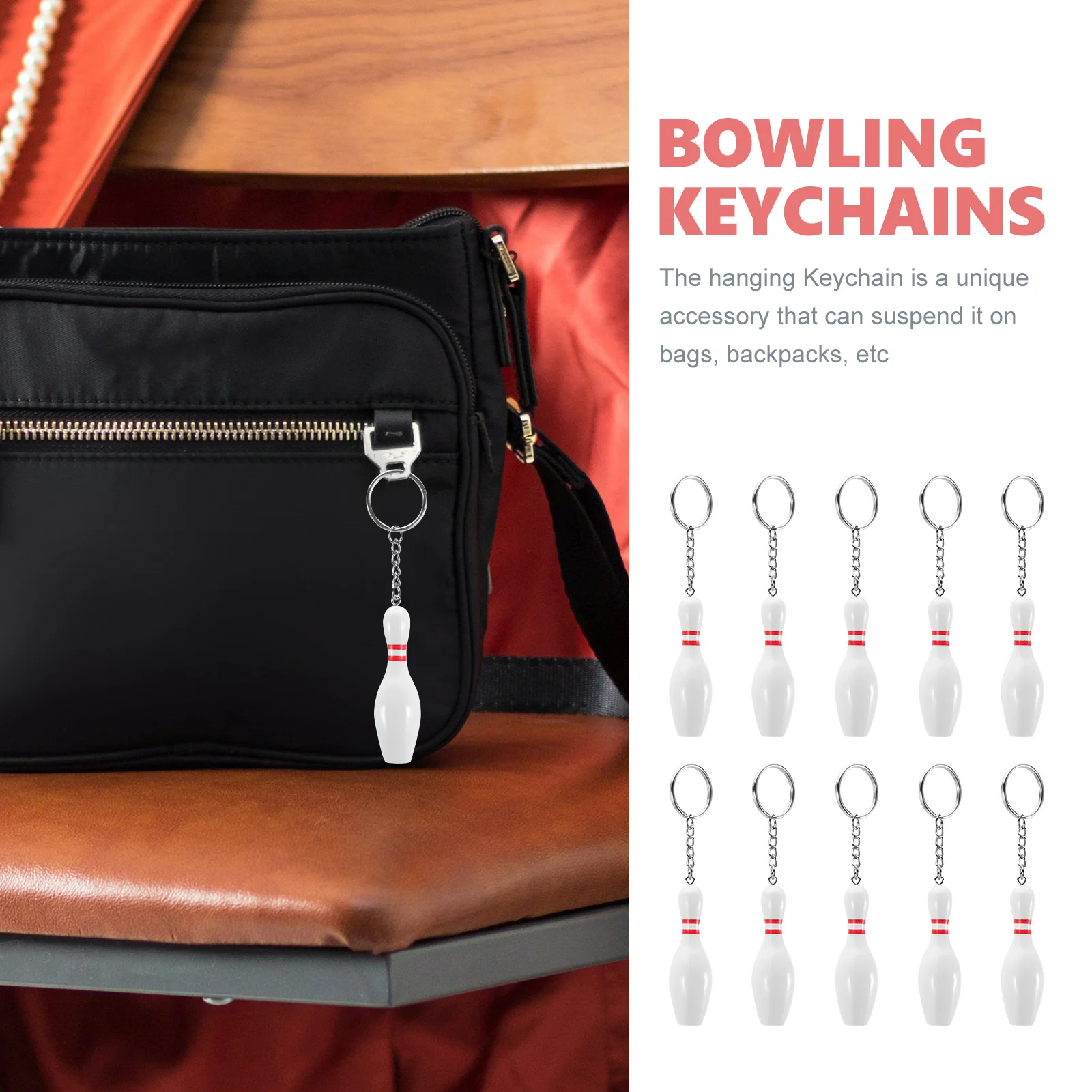 

12pcs Keychain Mini Bowling Pin Pendant Small Sports Keychains For Bag Hanging Decor Bowling Party Favors Gift Souvenir