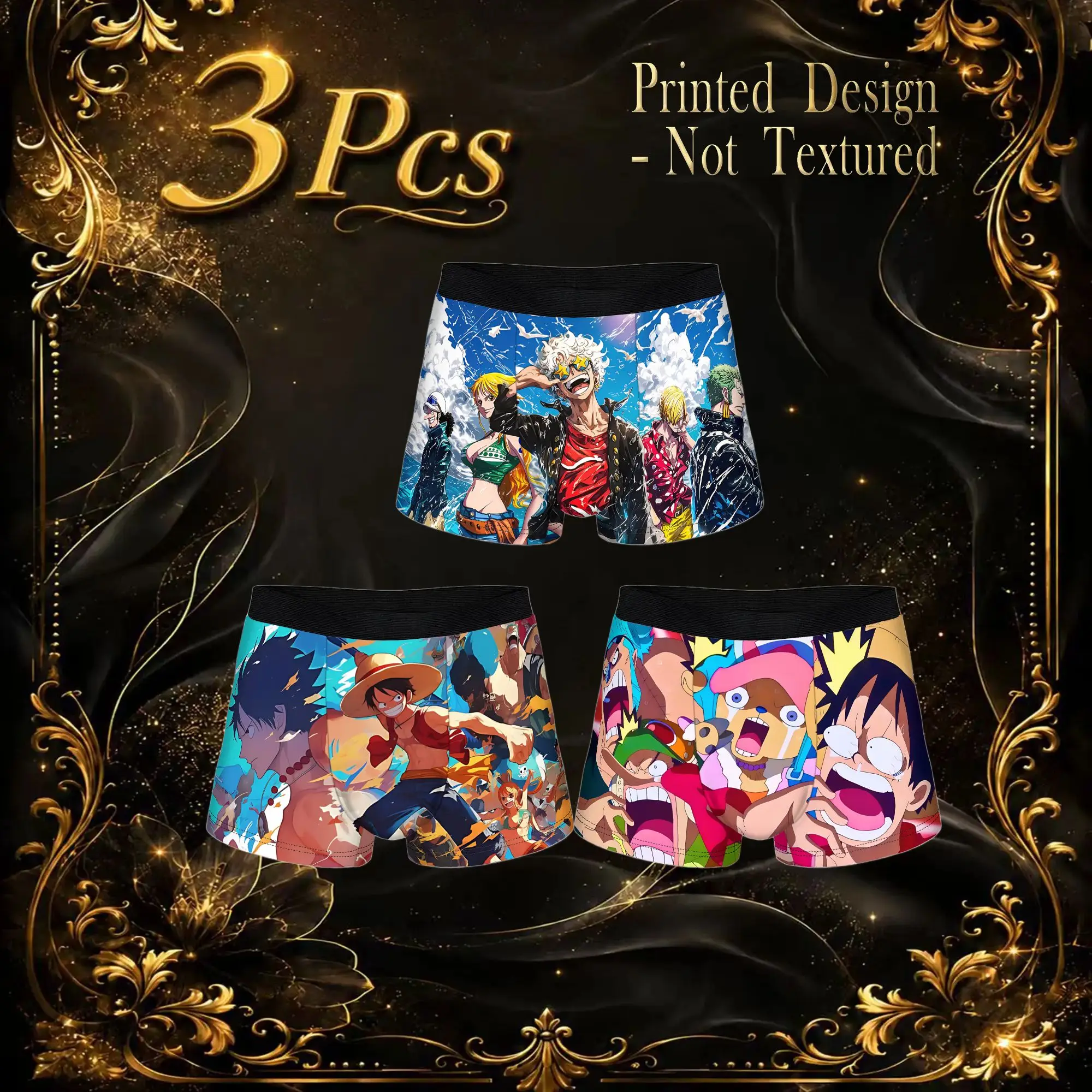 3Pcs Anime One piece Theme boxers  Underpants Breathbale Panties Men's Underwear Sexy Shorts Boxer Briefs