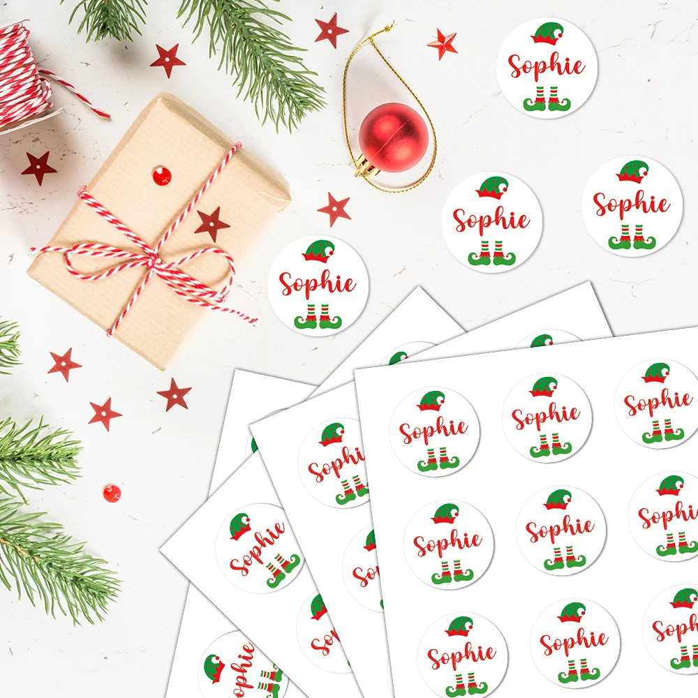 Maßgeschneiderte Weihnachts-Geschenkaufkleber mit glücklichem Kranzmuster, Party-Einladungen und Geschenkdekoration, Siegelaufkleber