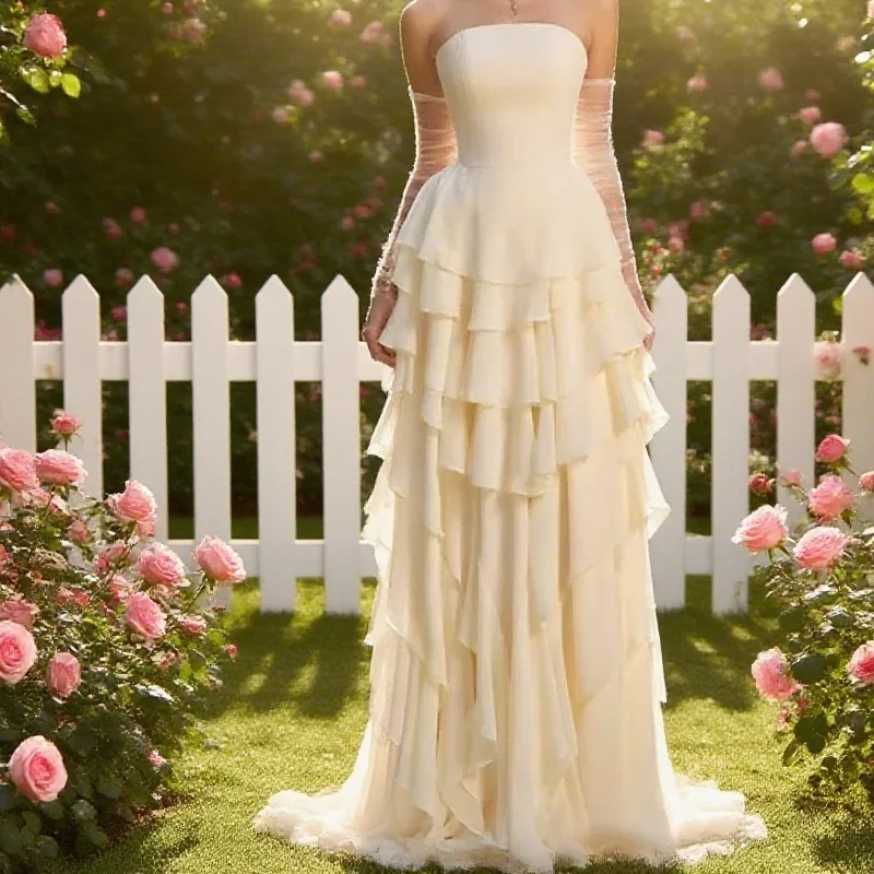 Vestido de noite de chiffon leve, sem alças, elegante, vestido de festa de baile, simples, formal, personalizado