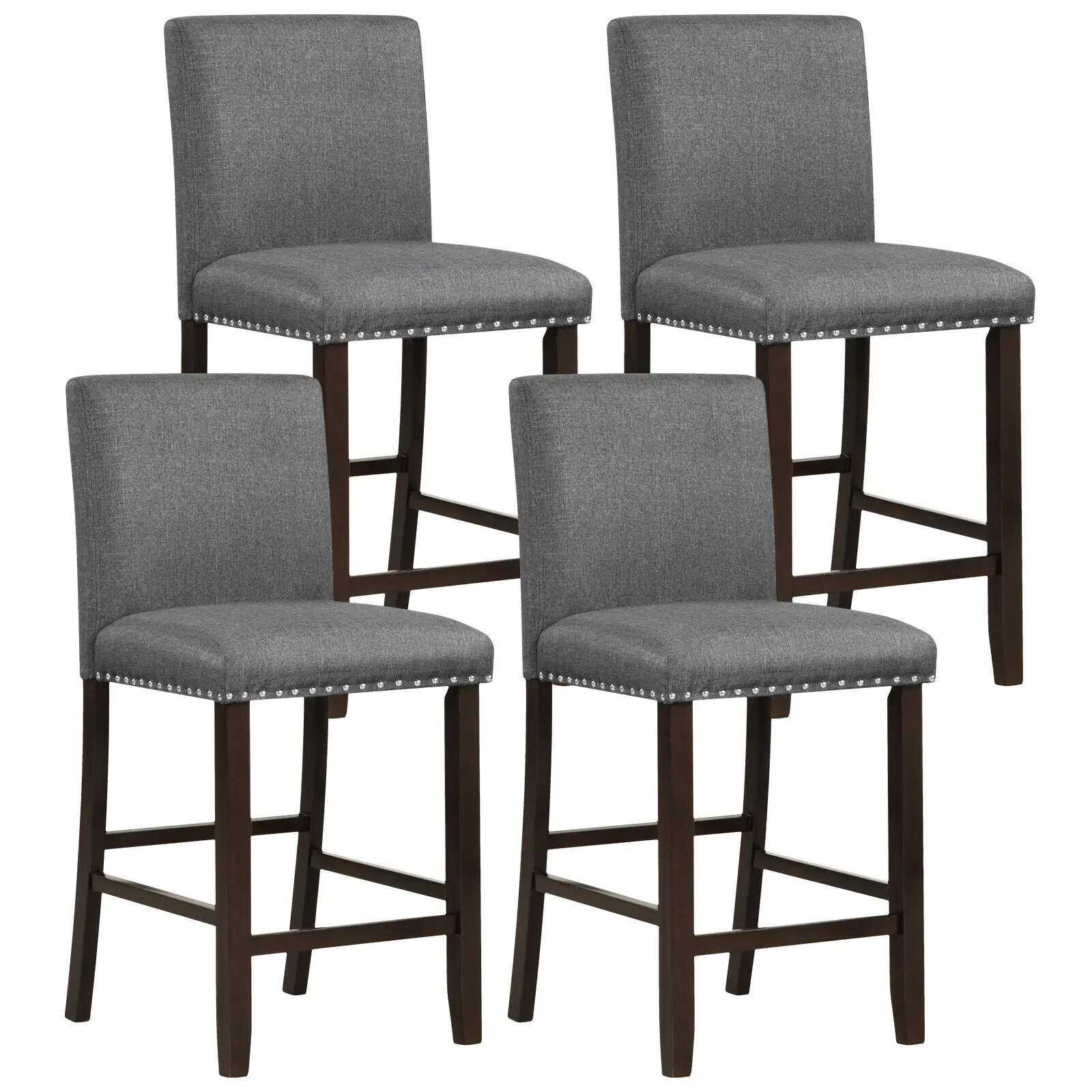 Costway Set of 4 Bar Stools Linen Fabric Counter Height Chairs for Kitchen Island Grey