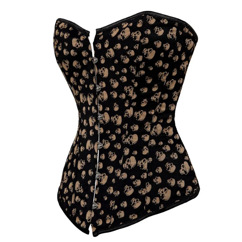 Women Gothic Skull Print Overbust Corset Waist Trainer Body Shaper Slim Corset Sexy Bustier Top Plus Size