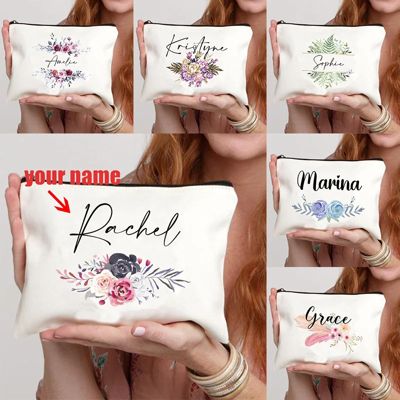 

Flowers Aesthetics Name Custom Makeup Bag Special Gift for Wife Mother Bridesmaid Sister Cosmetic Case Women Toiletry Kit