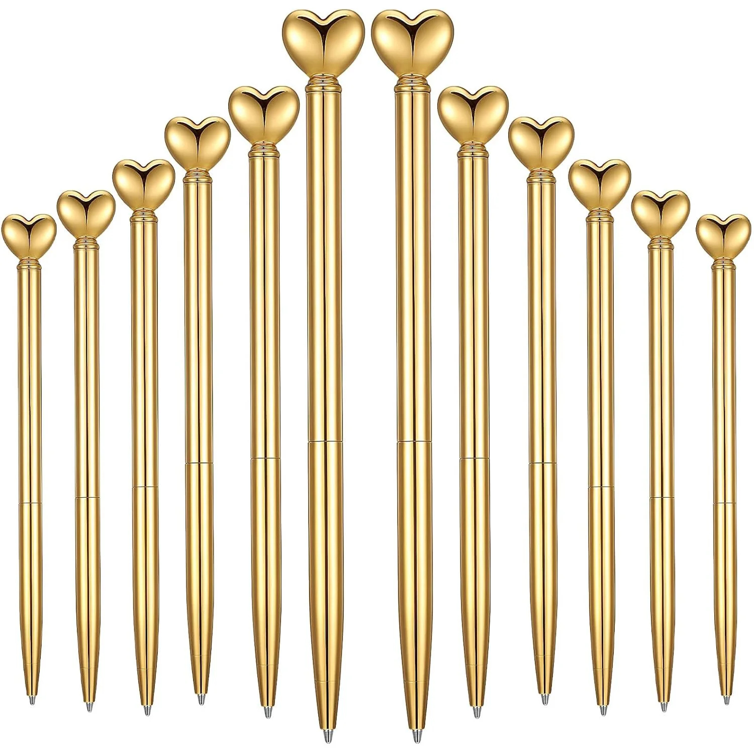 

12 Pcs Heart Pens Hearts Shaped Retractable Metal Cute Pens 1.0 mm Black Ink Novelty Pen Gold Slim Ballpoint for Valentine's Day