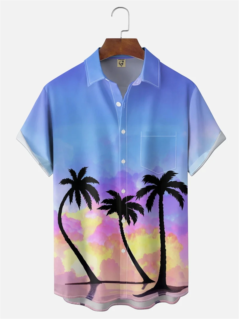 Men's Shirts Coconut Tree Landscape Tropical Plants Summer Hawaiian Shirt Button Up Shirt Aloha Shirt Short Sleeve Fashion Tops