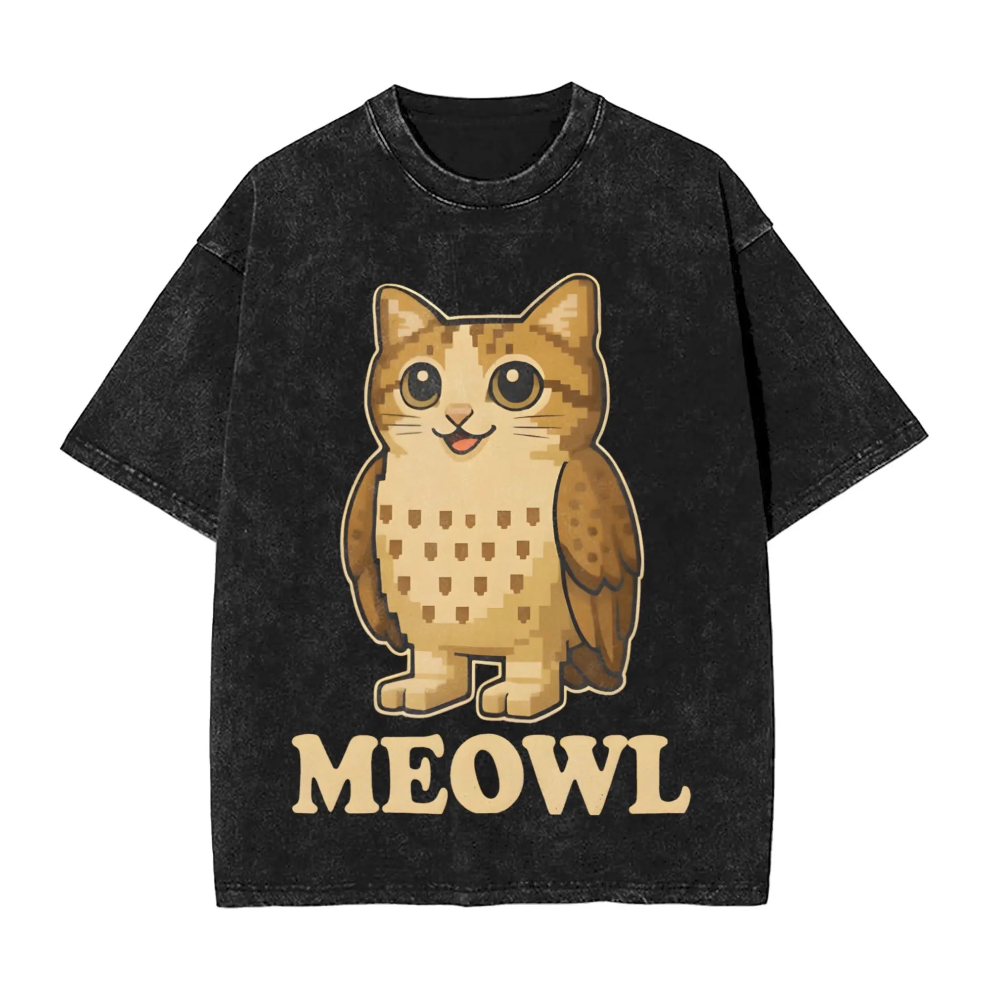 Men Women's T Shirt Meowl Meow Cat Owl Brainrot Funny Washed T-Shirts Popular Summer Tee Shirt Awesome Pattern Casual Tops Gift