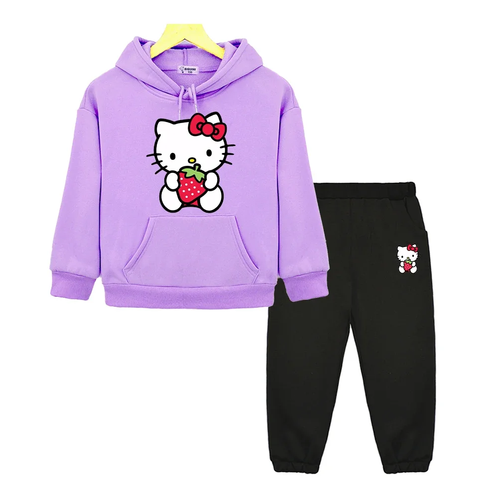 

hello kitty clothes Anime hoodie Fleece sweatshirt Jacket pullover+pants Sanrio boy girl Hooded Spors Sets kids boutique clothes