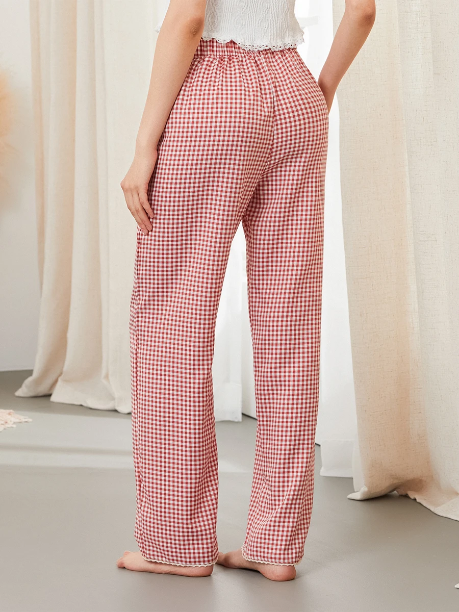 

Women Loose Pants Plaid Bow Elastic Waist Trousers Spring Summer Casual Sweatpants Bottoms