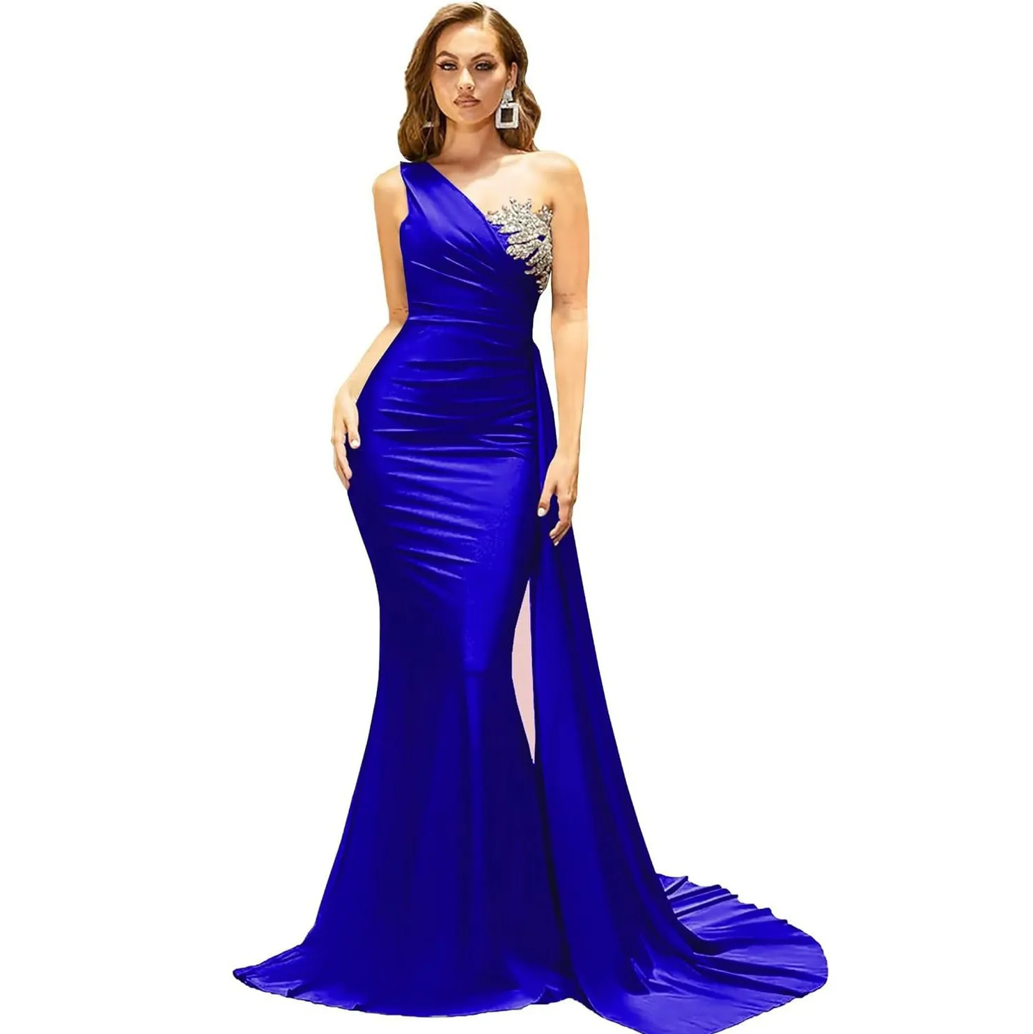 Vestidos de Noche lujosos personalizados para mujer, vestidos formales de sirena sin mangas con un hombro para fiesta de graduación, vestidos de noche