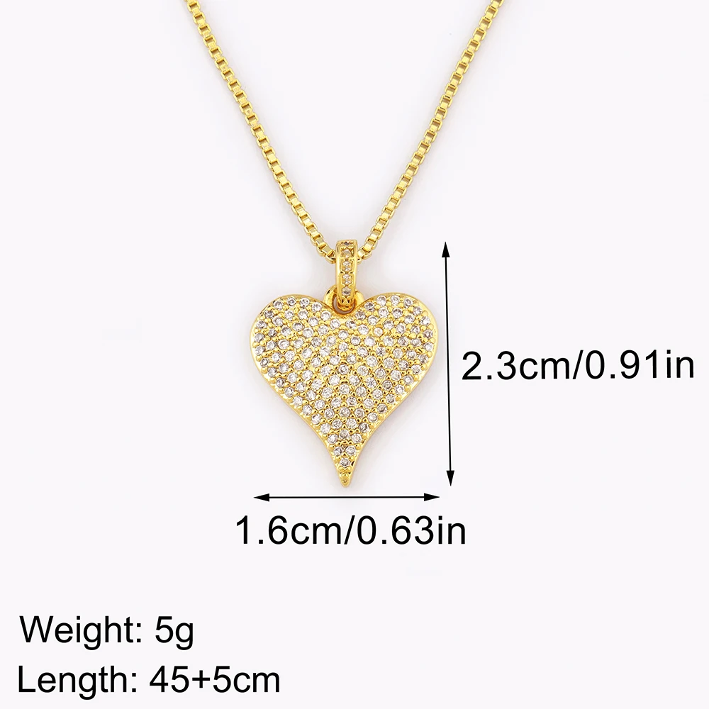 Nidin Light Luxury Trendy Heart Shape Hollow Design Charm Pendant Necklace For Women Men Sparkling Zircon Chain Jewelry Gifts
