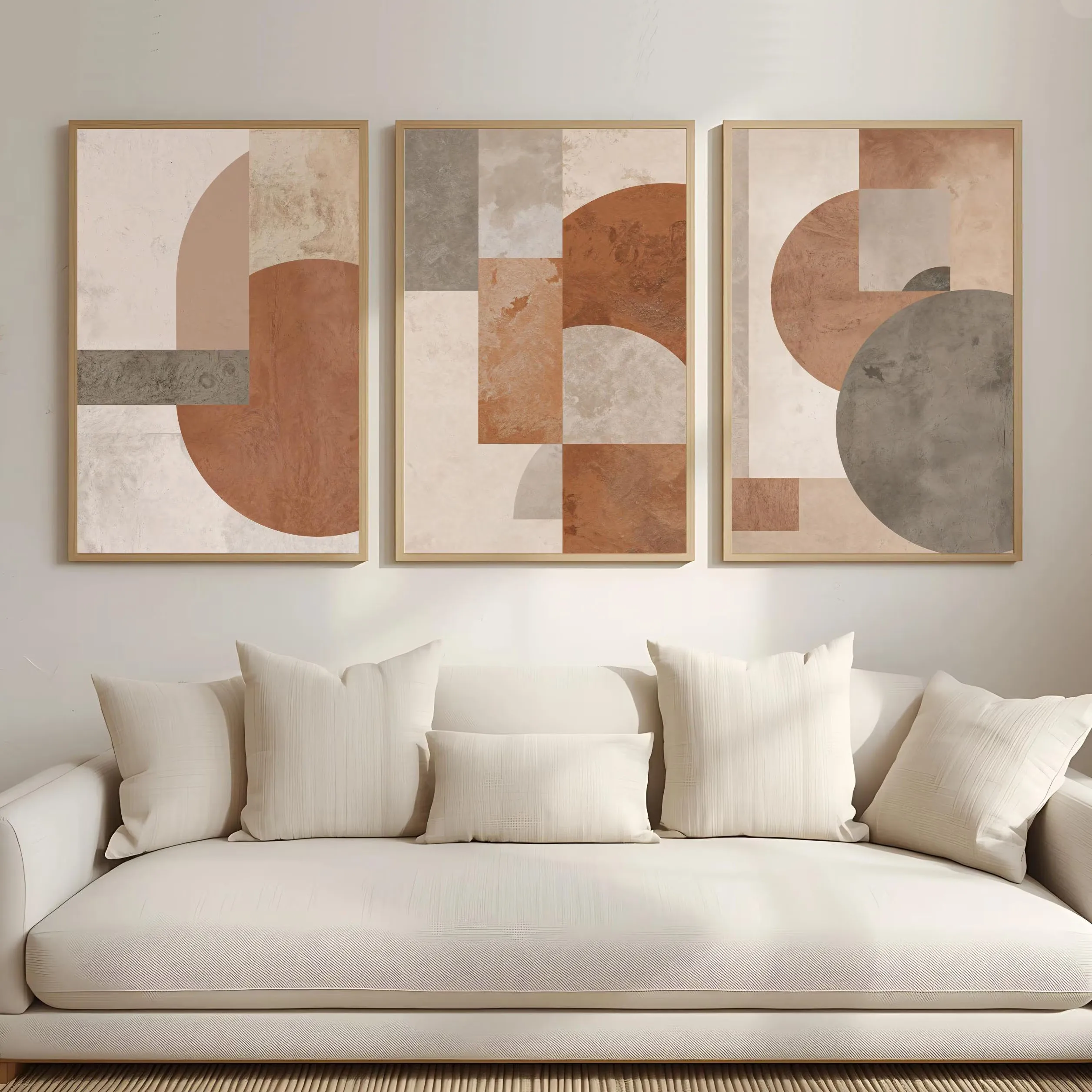 1 Stück rahmenloses, warmes, erdfarbenes, abstraktes Triptychon im japanischen Stil, neutrales, geometrisches 3-teiliges Kunstset, Leinwanddruck, Kunstposter, modern