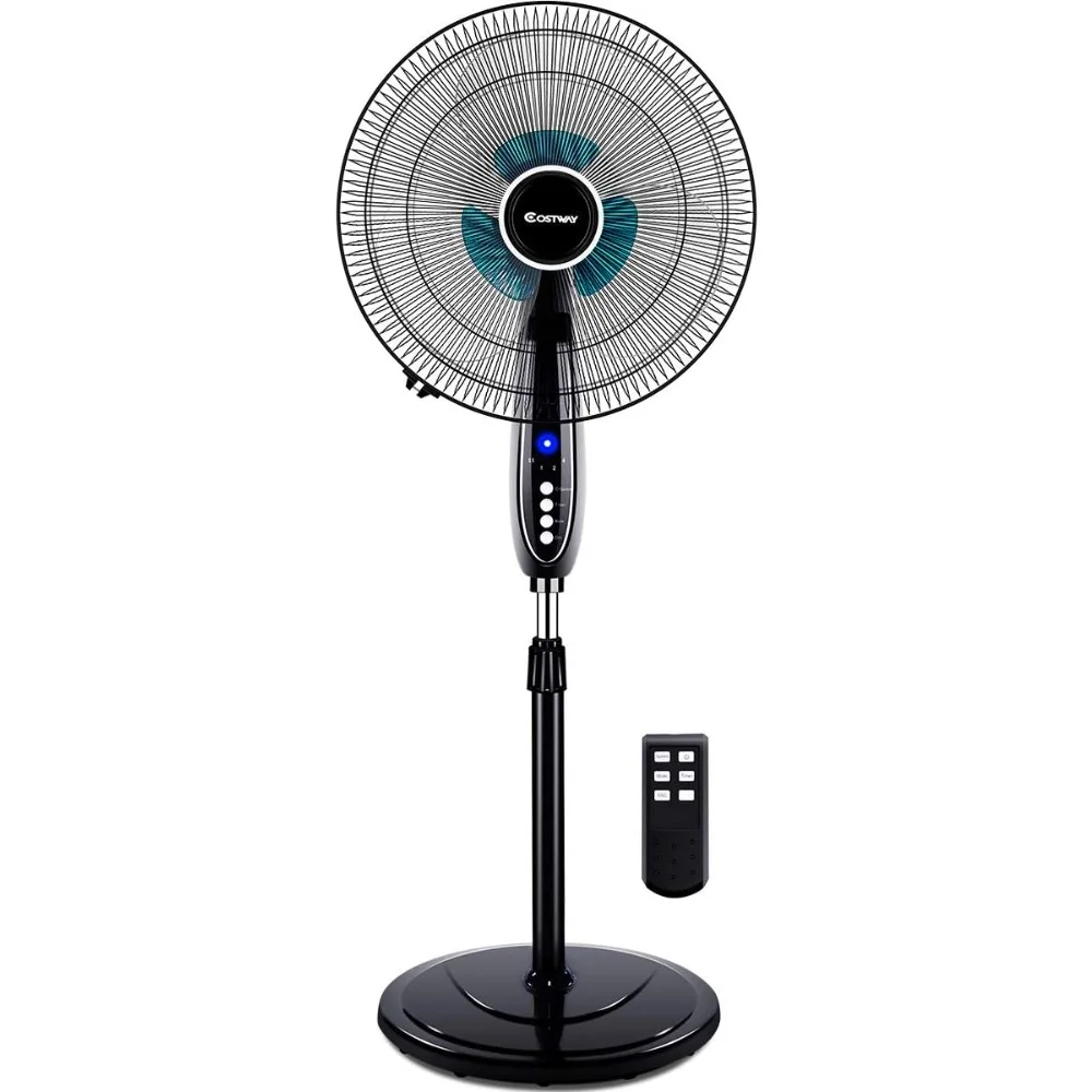 Ventilateur à piédestal avec écran LED numérique, couvercle de lame de ventilateur longue durée, dos et tête réglables, double 3 phpopularité, touristes silencieux, noir