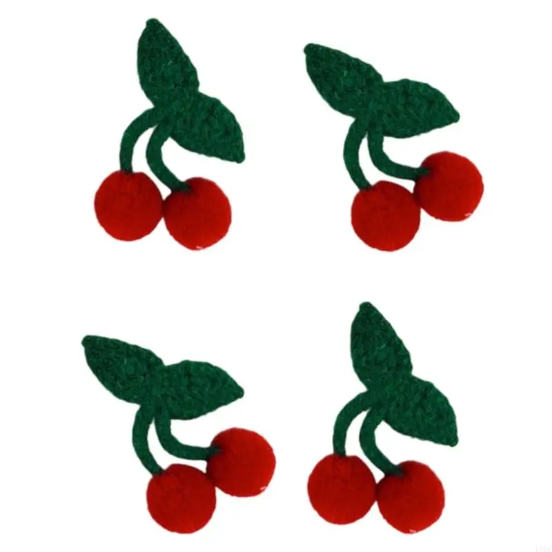 4 Buah Gantungan Kunci Bros Ceri Rajutan Ramah Anak Perlengkapan Kerajinan DIY Aksesori Kain Aman Lembut Y166