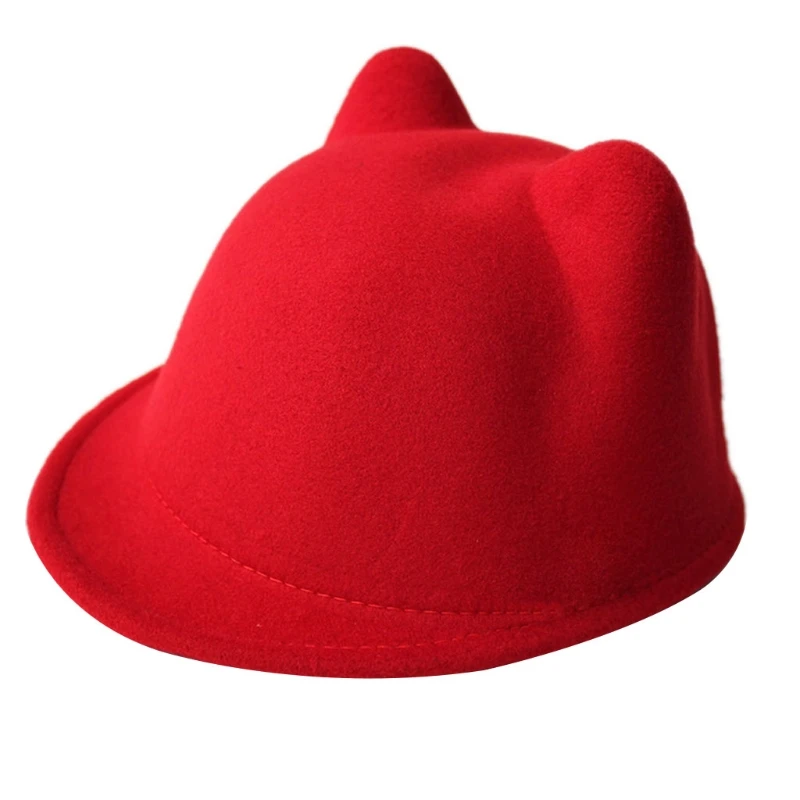 New Lovely Kids Boys Girls for Cat Ear Fedora Solid Bowler Wool Felt Ha