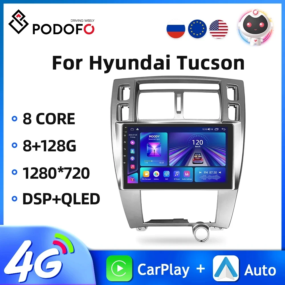 

Podofo 2din Car Radio For Hyundai Tucson 2006-2013 Android10 Multimedia Video Player GPS Navigation AI Voice 4G WIFI Carplay DSP