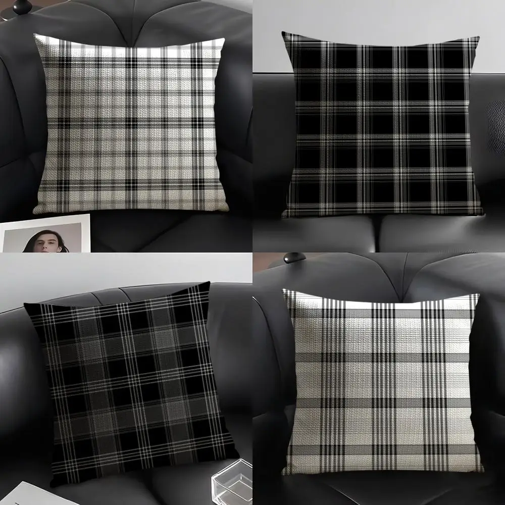 Classic Black White Gray Plaid Pillow Case Linen Cushion Covers For Decorative Sofa Home Pillows Case Car Chair Pillows Cases
