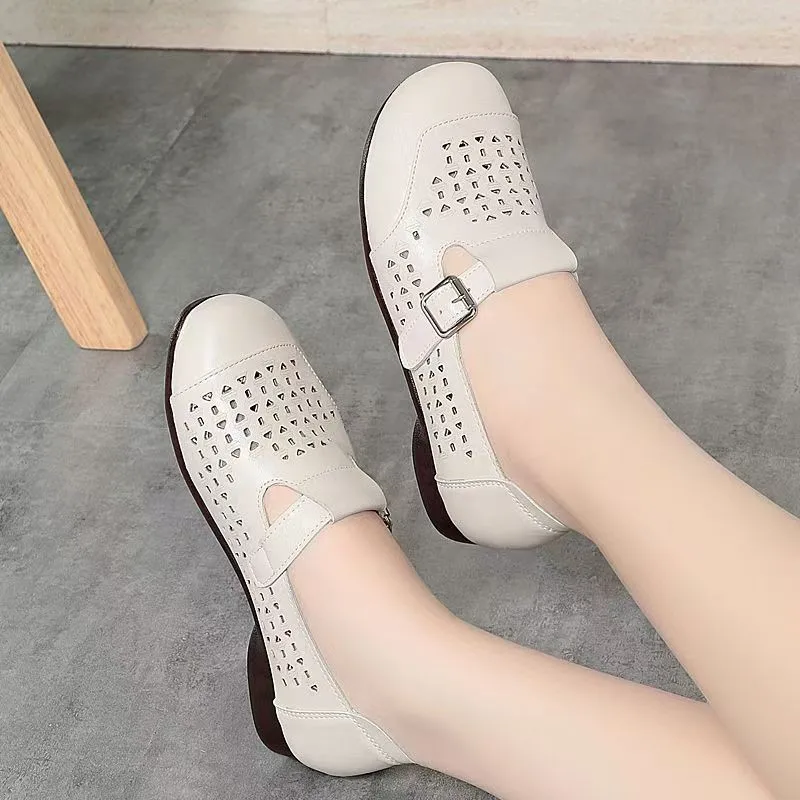 

Женские туфли с открытыми отверстиями, новинка 2025, модная и универсальная удобная повседневная обувь с мягкой подошвой и противоскользящим покрытием из коровьих сухожилий