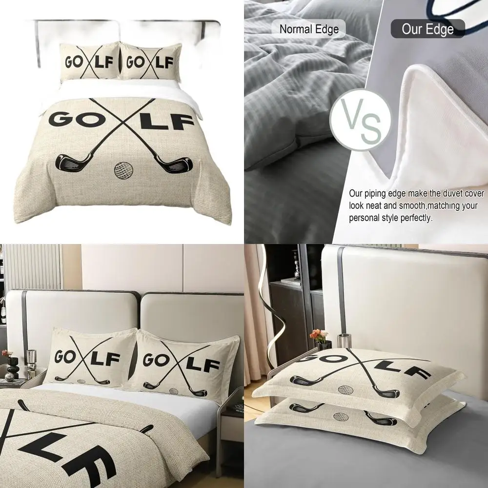 

Full Size Cotton Golf Club Duvet Cover Set, Soft Bedding for Boys & Teens, Retro Style 3-Piece Comforter Cover (No Comforter Inc