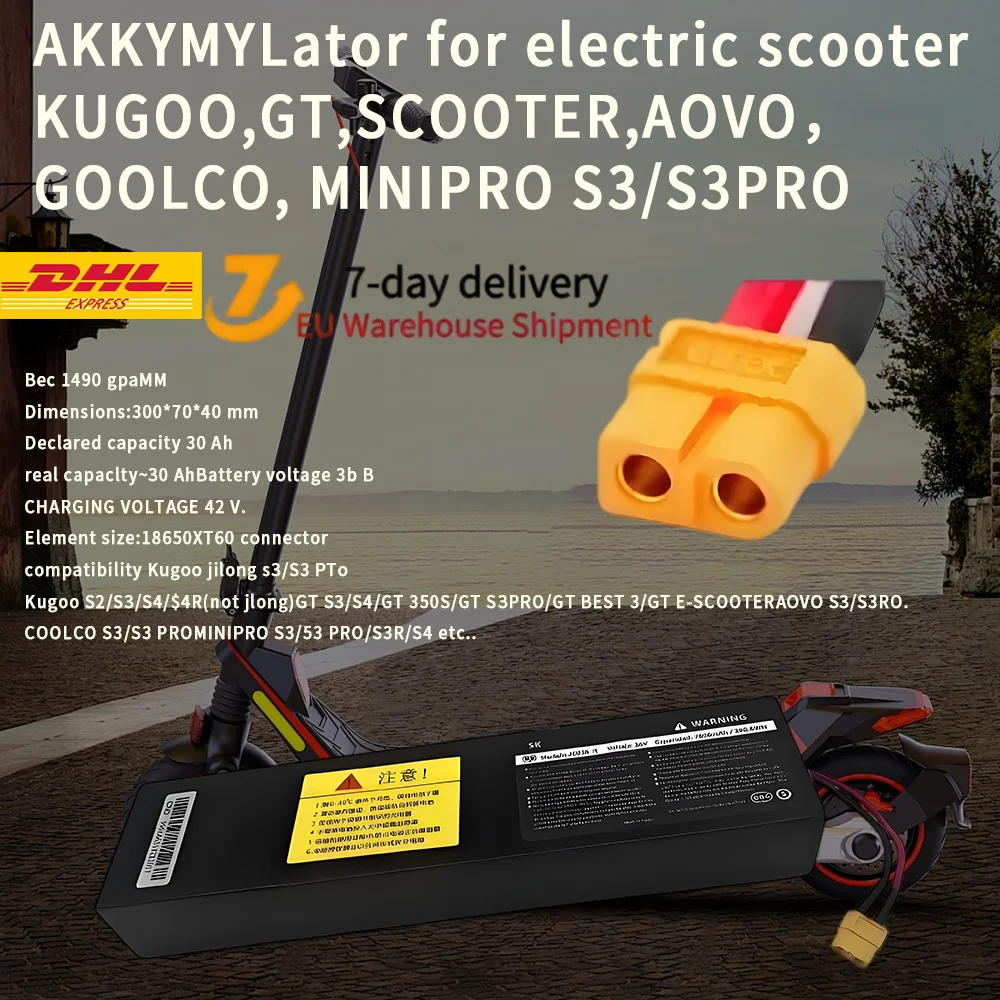 10S3P 36V 18650 Wiederaufladbarer, integrierter BMS, geeignet für KUGOO S1, S2, S3/S3 Pro 7,8 Ah (36 V) Lithium-Ionen-Akku 10S3P