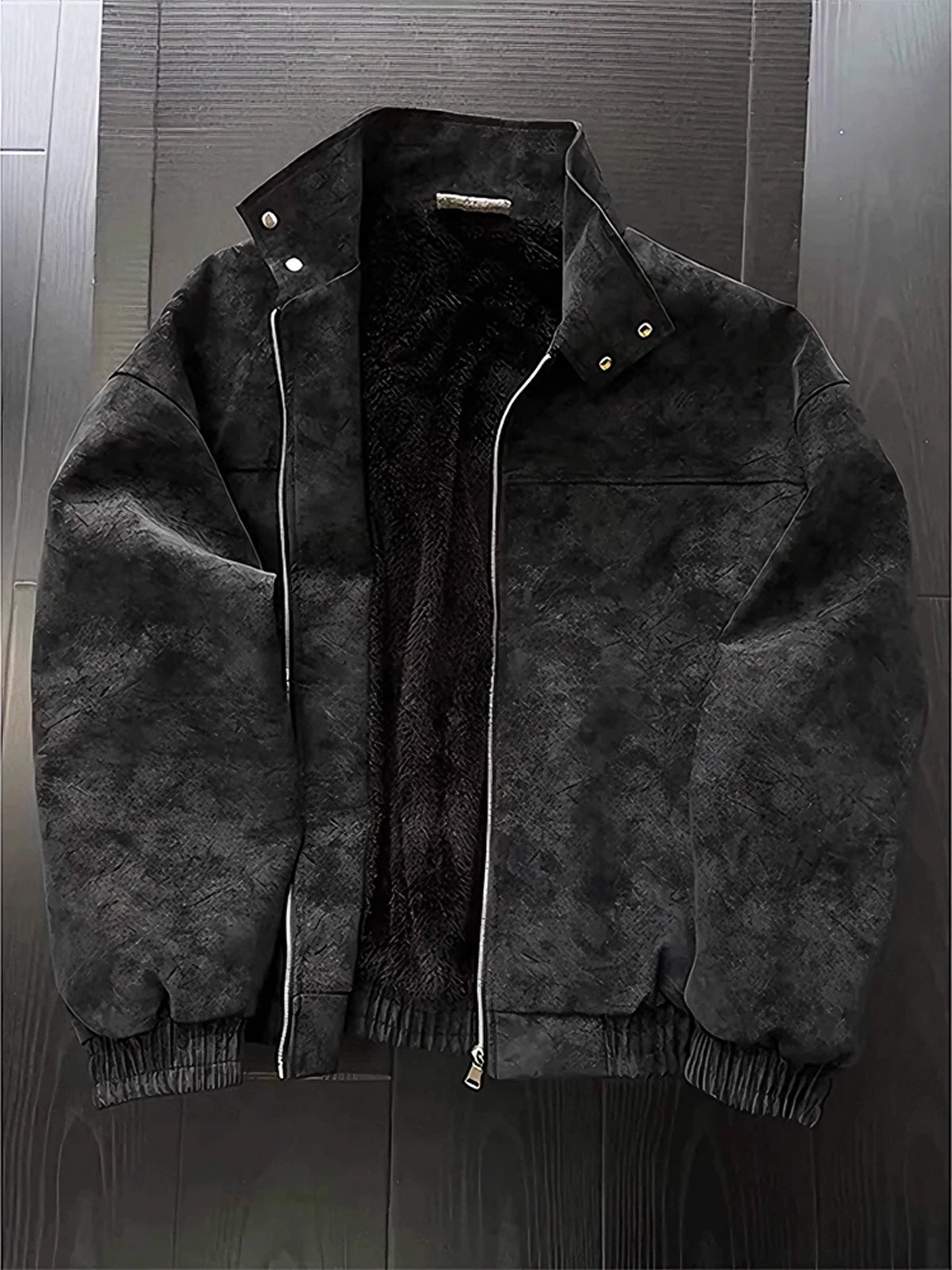 

Bla Fce Lined Thiened Leather Jaet Men's Winter American Dyed Stand Collar Cotton Motorcycle Jaet Warmth Youth Casual