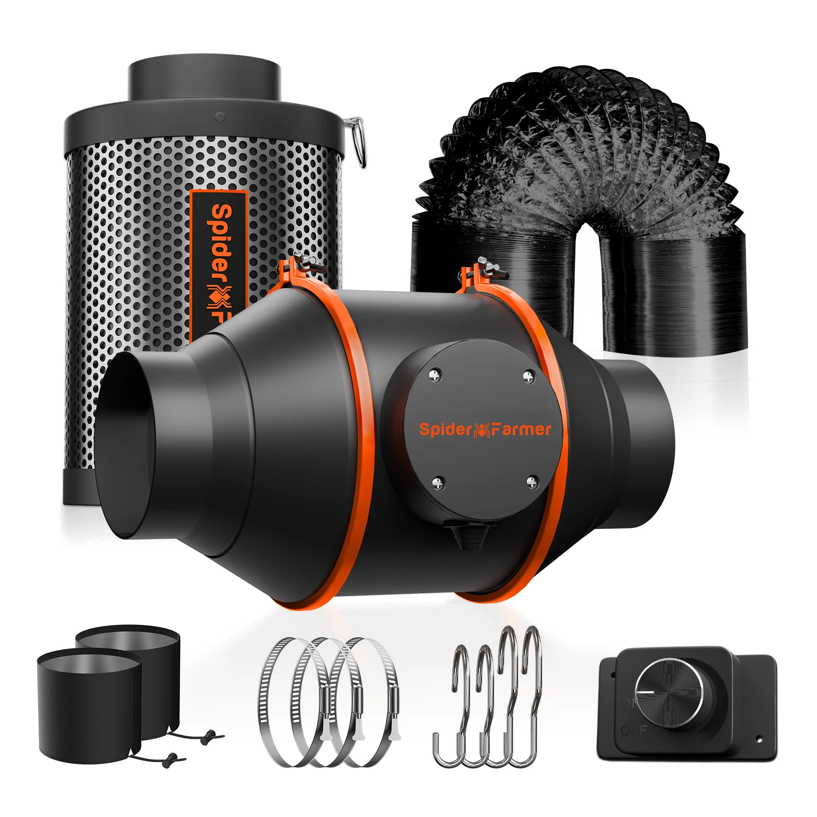 Kit Ventilatore Inline Spider Farmer 4" 205CFM/6" 402CFM con Regolatore di Velocità e Porta RJ12, Compatibile con Controller GGS per Ventilazione Tenda da Coltivazione