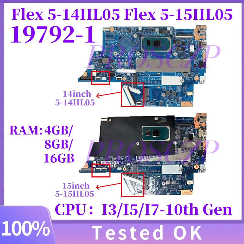Placa base para portátil Lenovo Ideapad Flex 5-14IIL05 Flex 5-15IIL05, 19792-1 19792-3, con CPU I3/I5/I7 de 10.ª generación, 100% probada, en buen estado